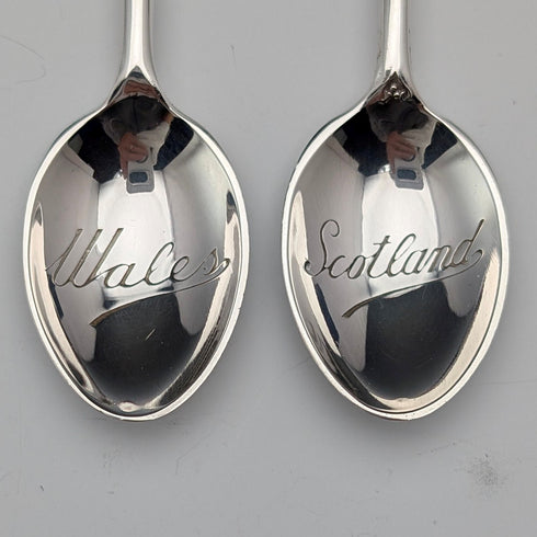 1967 British Vintage Enamel Decorated Sterling Silver Coffee Spoons x 4, Total 48g, Turner & Simpson, Case Included